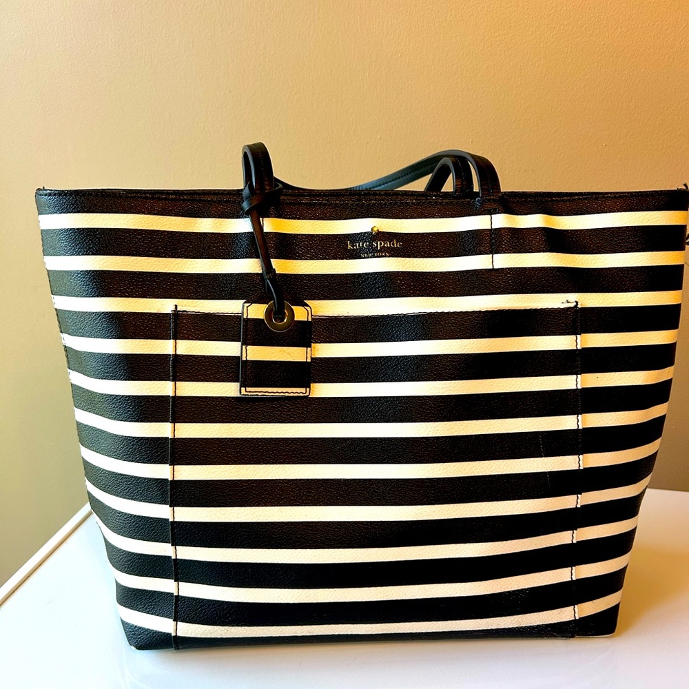 Kate Spade black and white stripe large tote